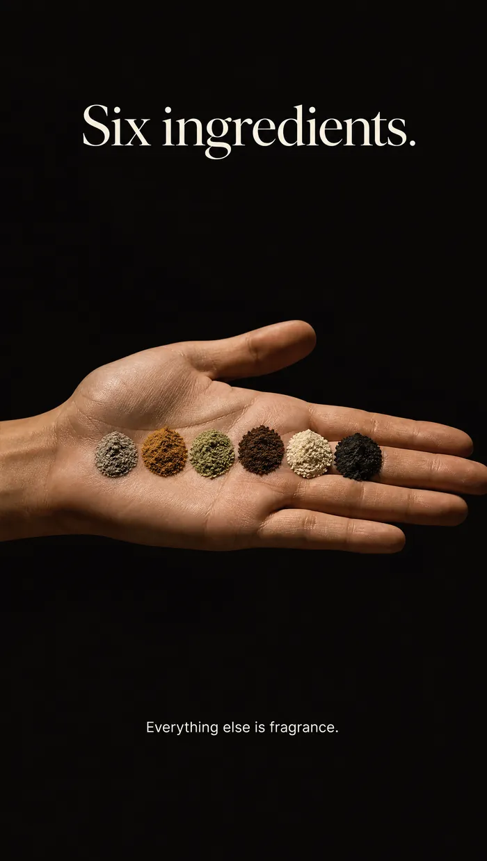 Anzeigenmotiv mit Inhaltsstoffen in einer Hand
