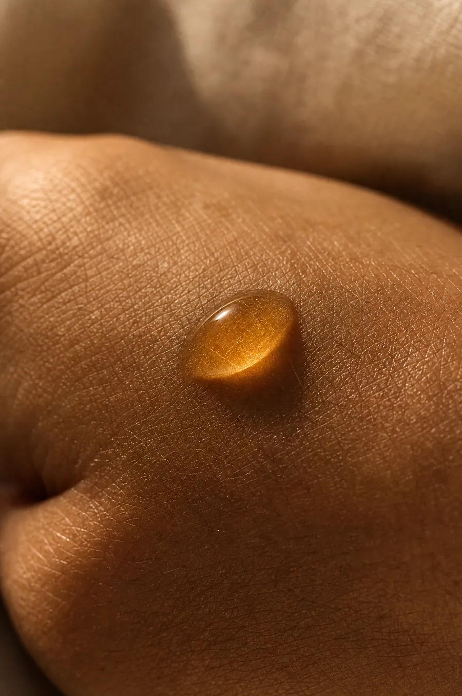 Tropfen Serum auf Haut in Nahaufnahme